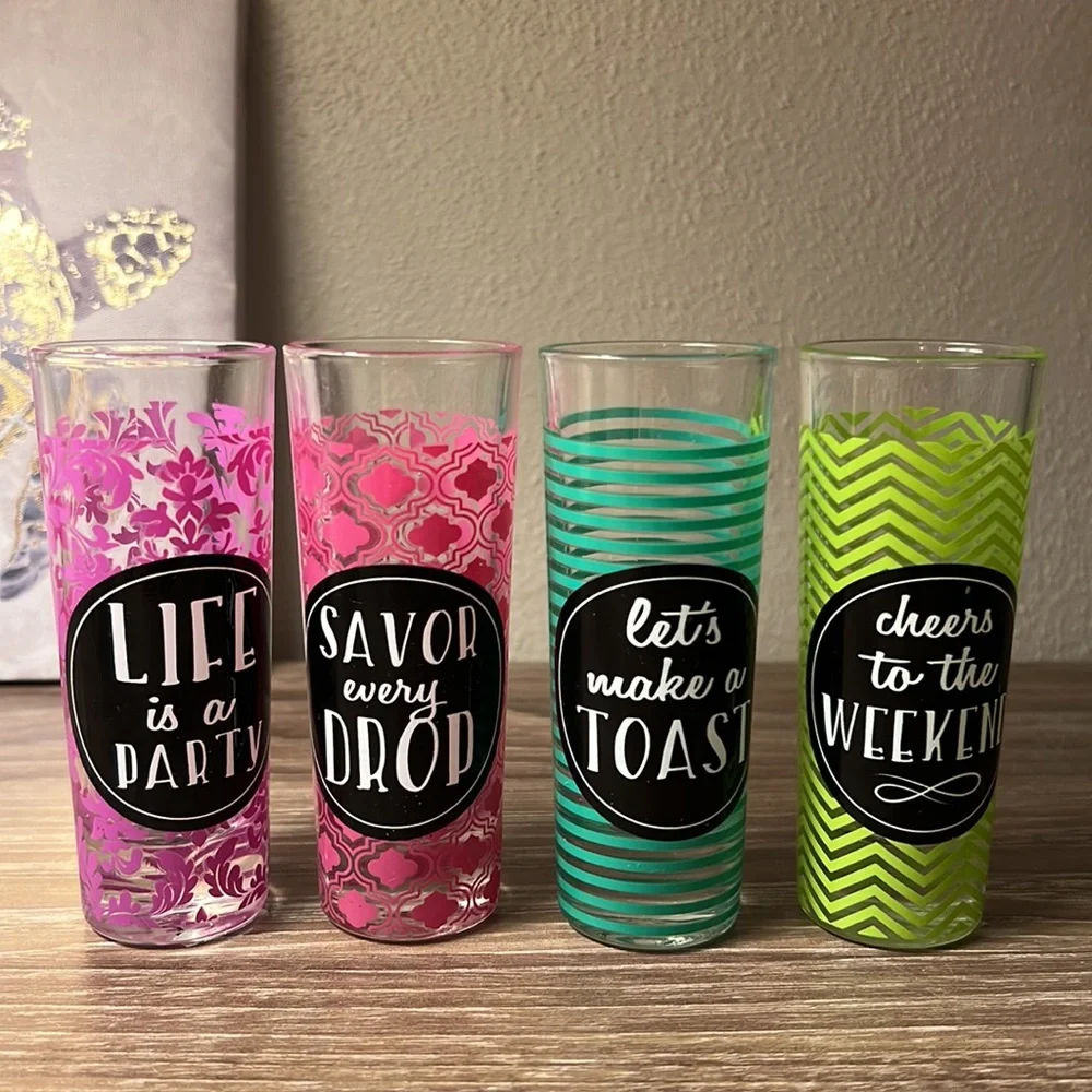 New in Box Novelty Tall Shooter Shot Glasses 2 oz Set of 4- Girl’s Night Out